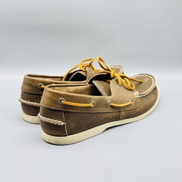 J Crew Shoes Mens 12 Brown Leather Boat Moc Toe Lace Up Slip On Casual Classic - Picture 7 of 10